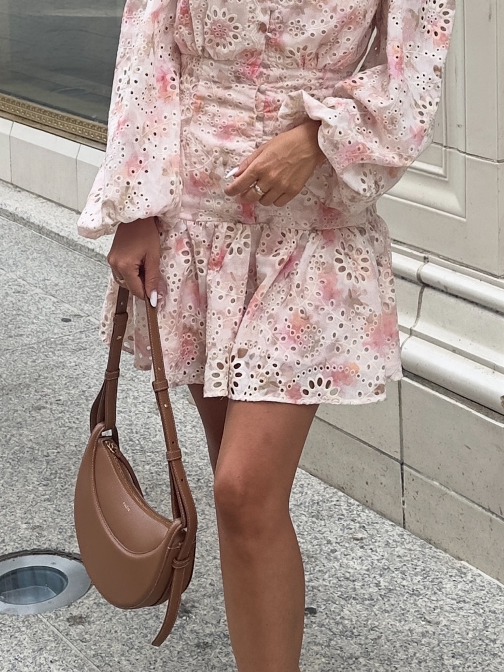 Bardot Pink Floral Eyelet Tiered Mini dress
